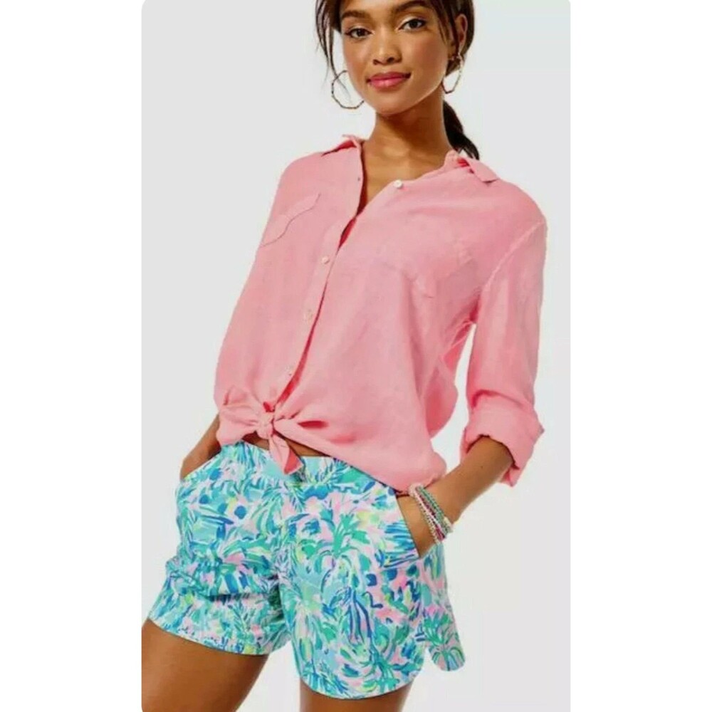 Lilly Pulitzer Shorts Womens Size XL Ocean View Blue Ibiza Cabana Cocktail